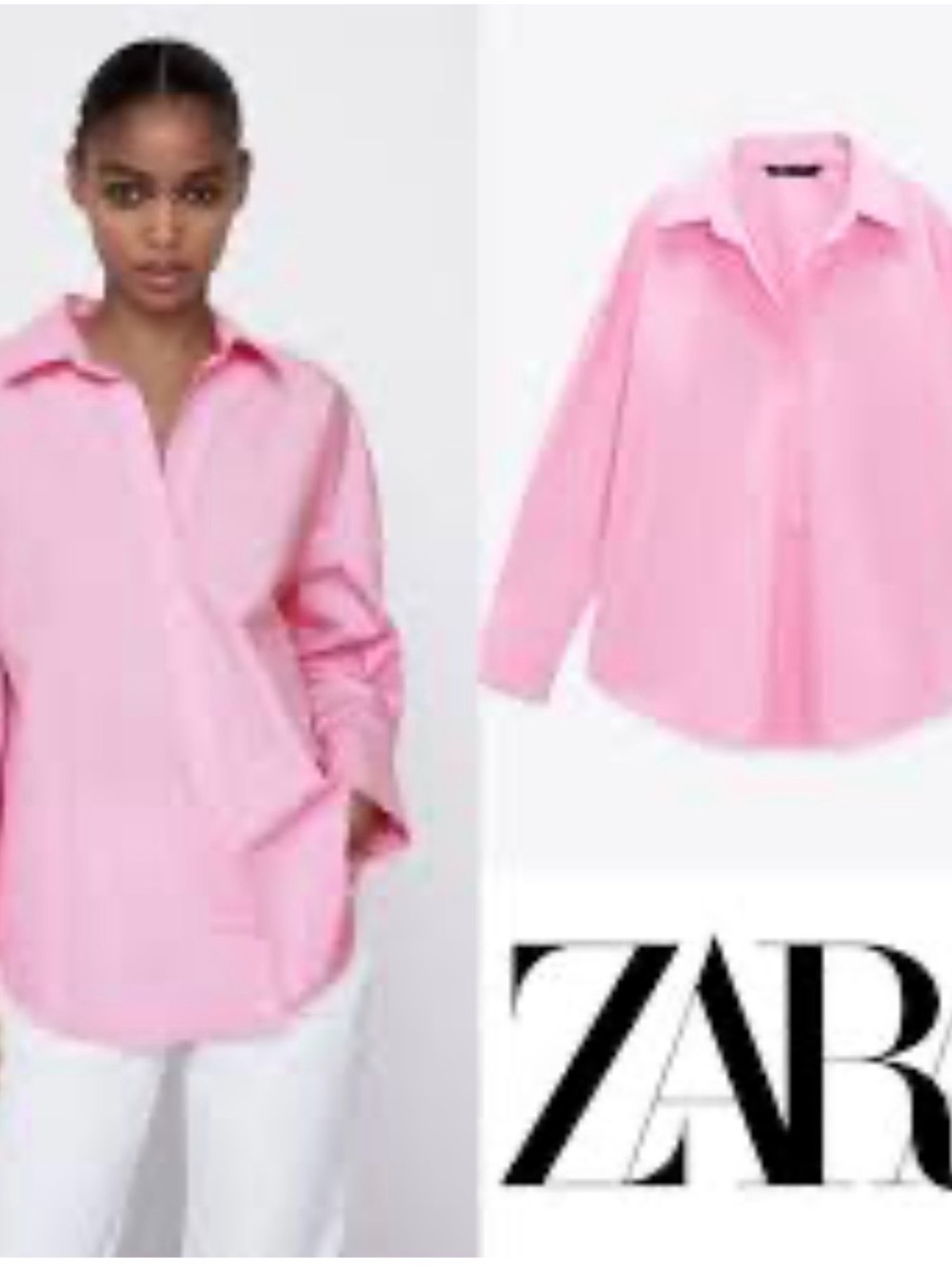Zara Light Pink Oversized Button-Down Shirt